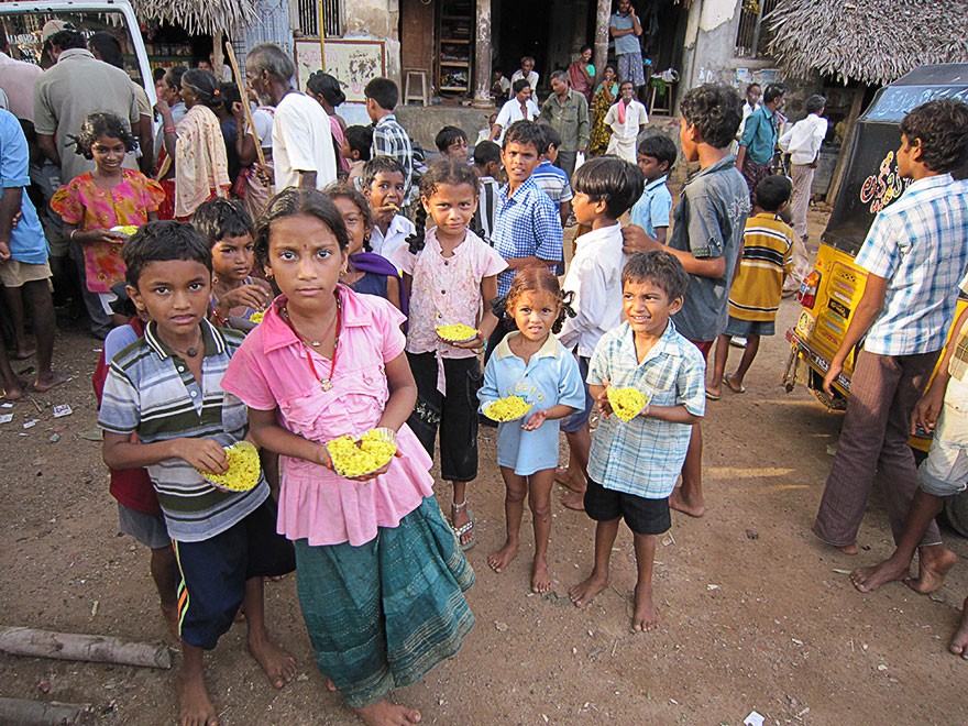 Distribution of Food to Children in Ponnuru Village